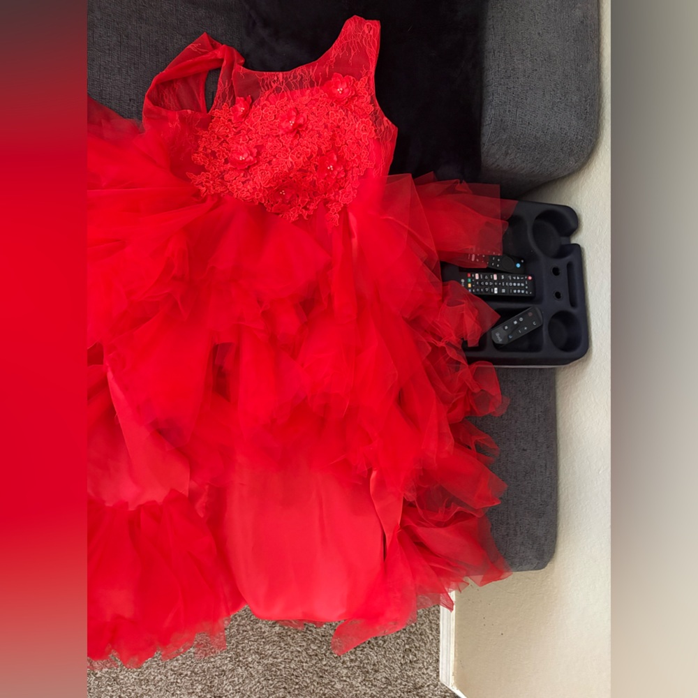 Red Tulle Ball Gown with Lace Bodice